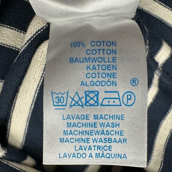 Saint James Dress Womens 8 Navy Cream Striped Short Sleeve V Neck Quiet Luxury - Picture 12 of 16